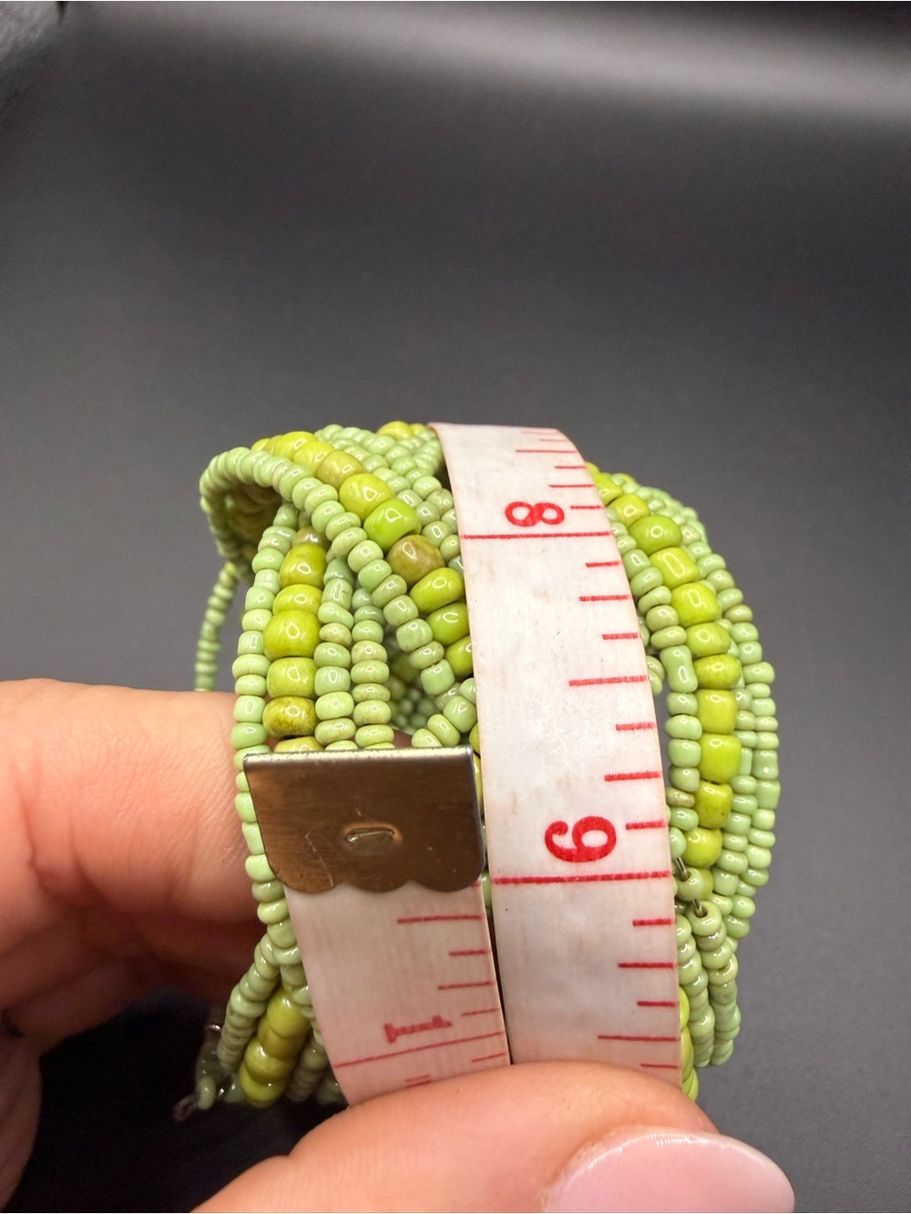Bold Lime Green Beaded Multi-Strand Necklace with Matching Cuff Bracelet Set - Picture 9 of 10
